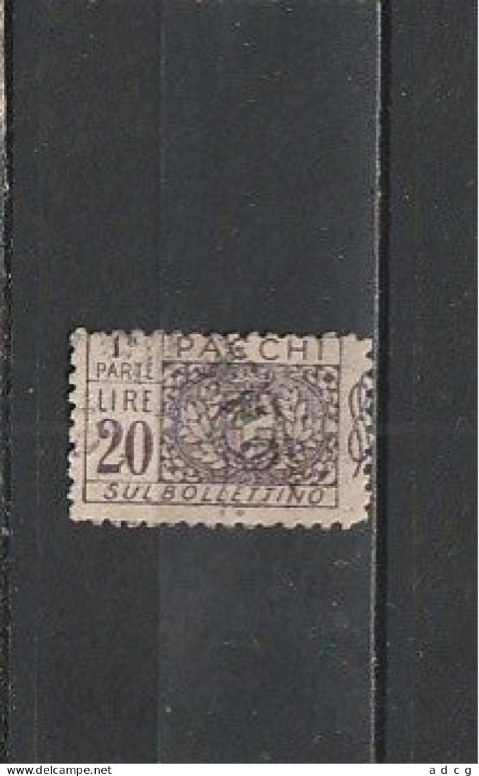 1914  PACCHI POSTALI Nodo Savoia 20 Lire 1° Parte  USATO - Paketmarken