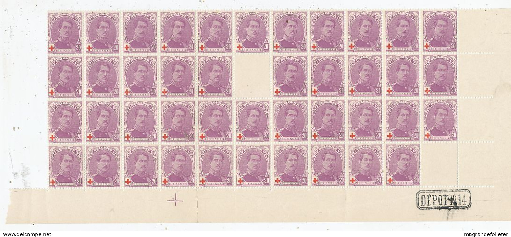 TIMBRE STAMP ZEGEL BELGIQUE  EXEPTIONNELLE PLANCHE DE 42 X LE No 131 AVEC GOMME  XX - ...-1930