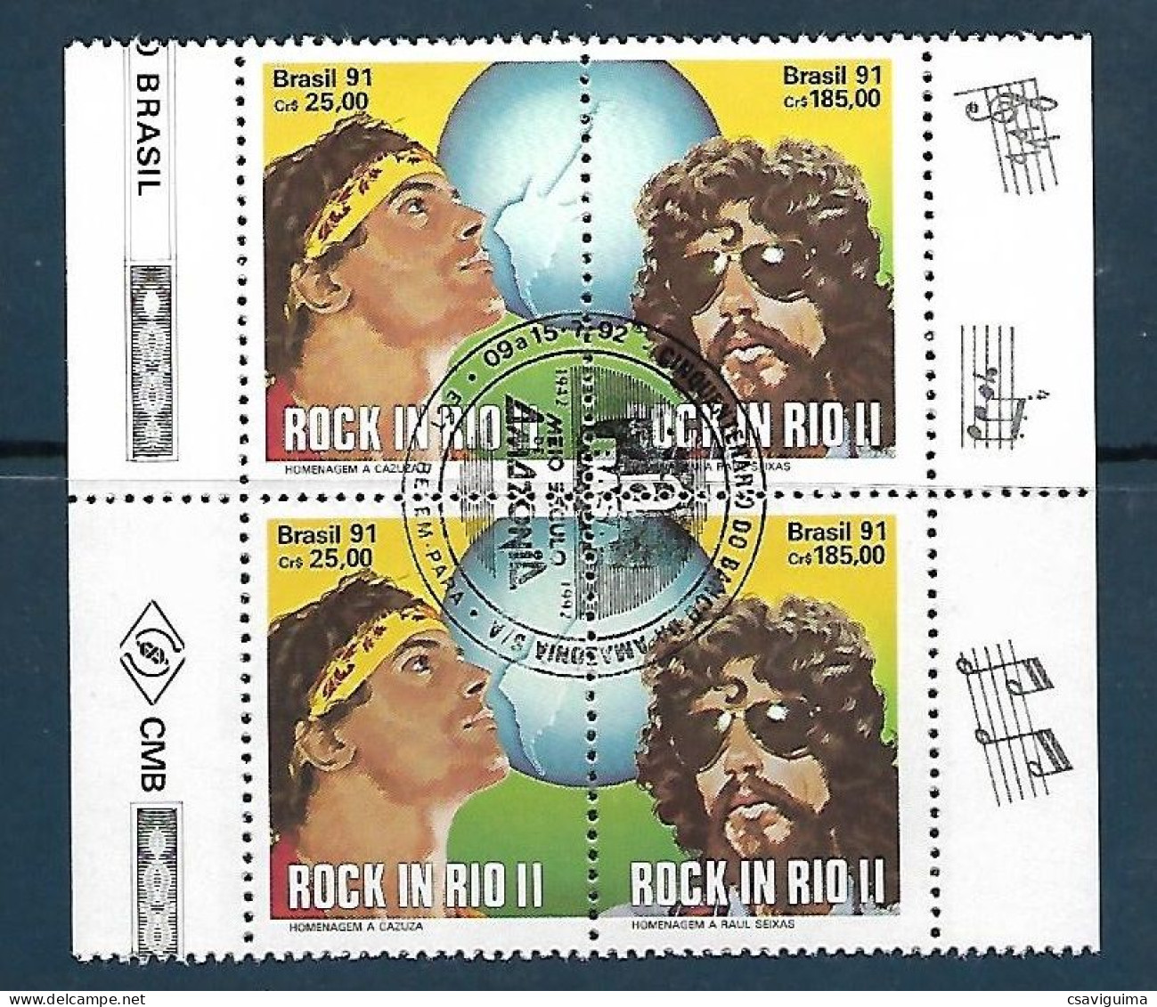 Brasil (Brazil) - 1991 - Block Of 4 CBC: Music, Rock In Rio - Yv 2001/02 - Cantantes