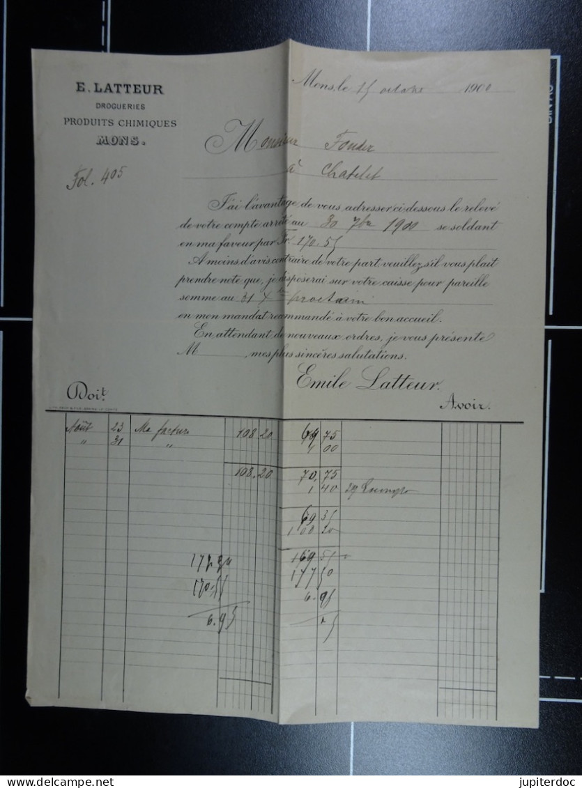 E.Latteur Drogueries Produits Chimiques Mons 1900  /51/ - Profumeria & Drogheria