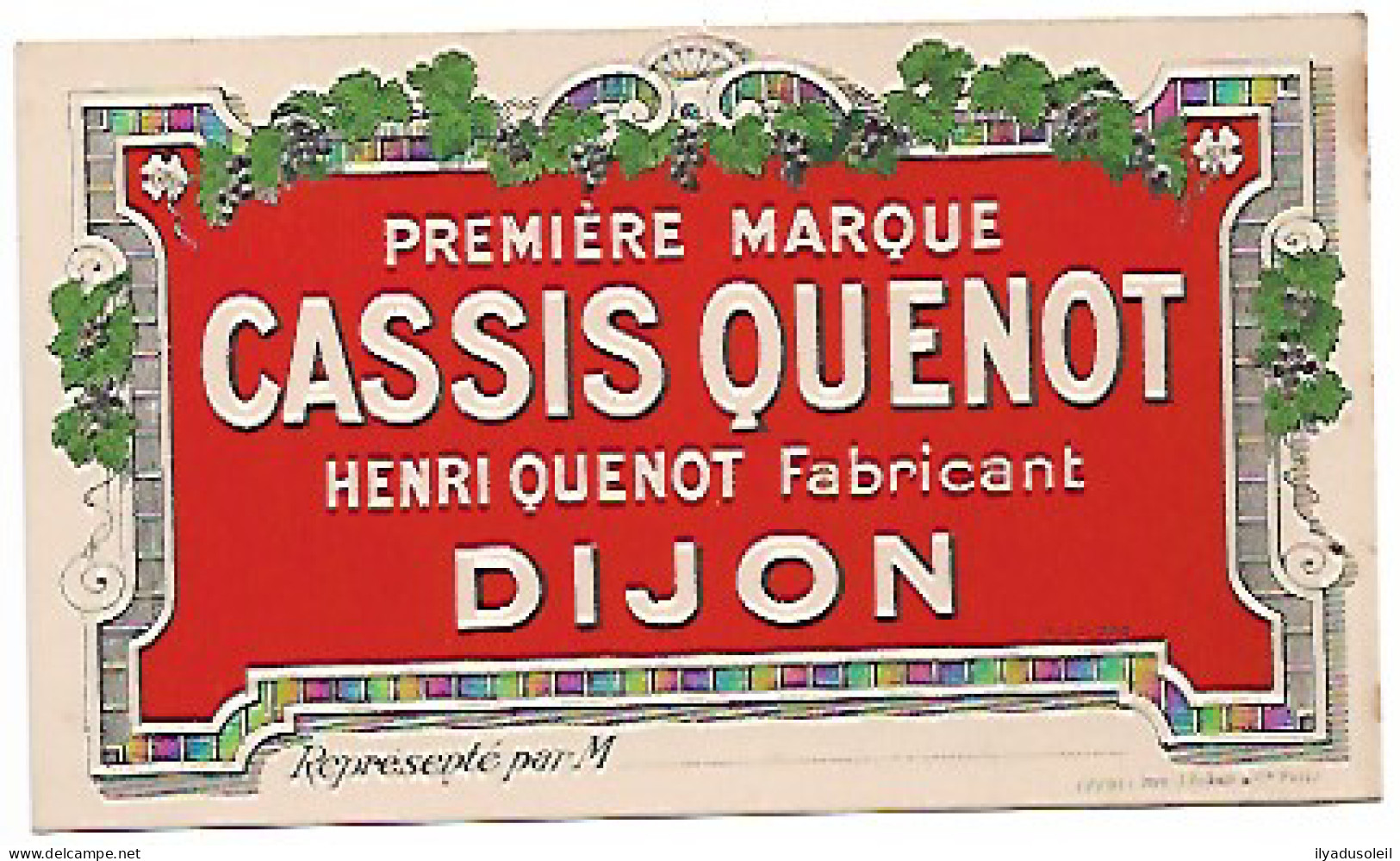Cassis Quenot Henri Quenot Fabricant Dijon Carte De Visite - Alcohol