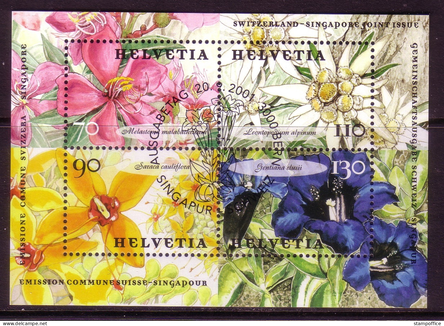 SCHWEIZ BLOCK 31 GESTEMPELT(USED) BLUMEN EDELWEISS ENZIAN RHODODENDRON - Blocs & Feuillets