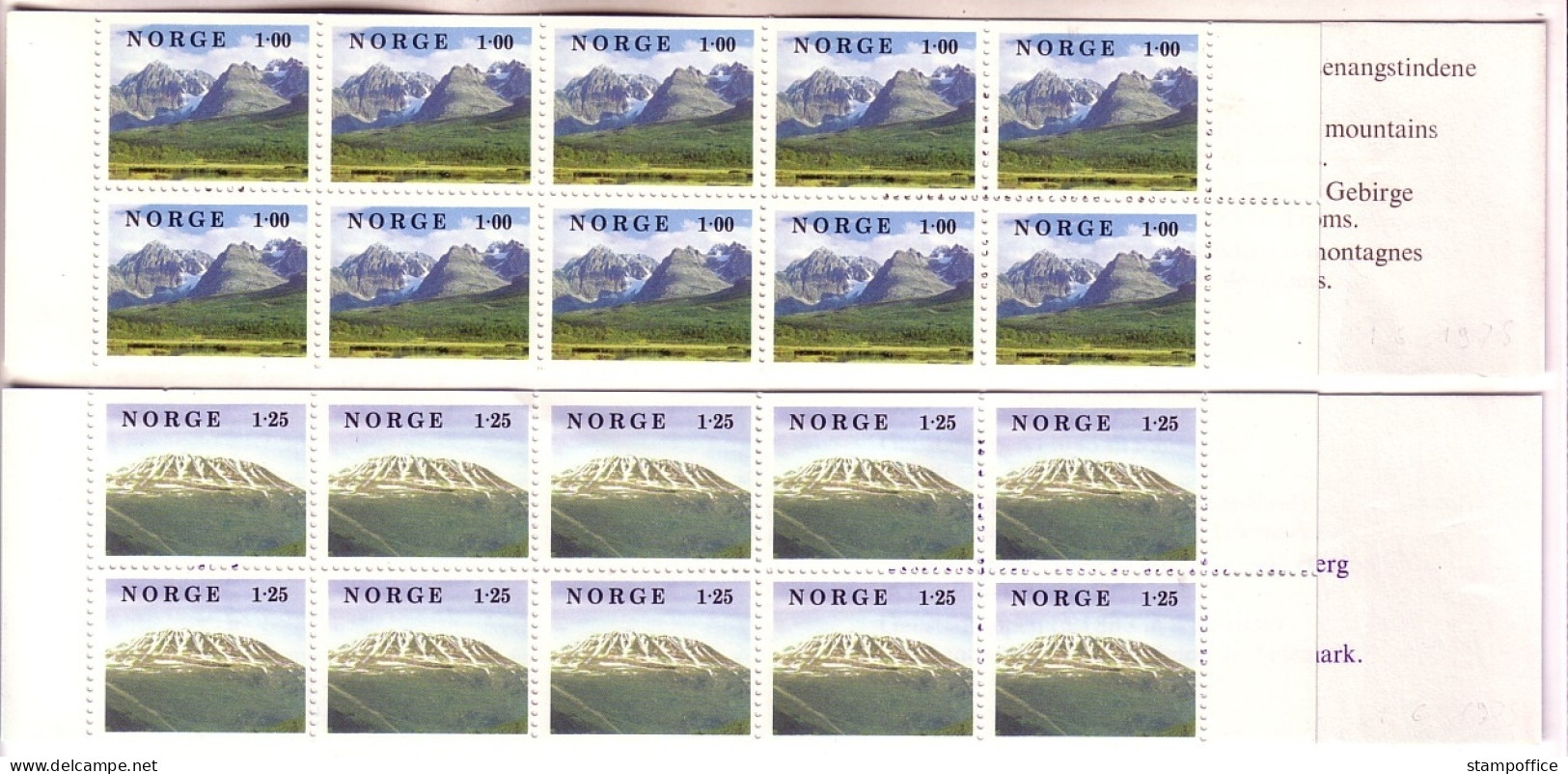 10 X NORWEGEN MH Mit MI-NR. 771-772 POSTFRISCH(MINT) LANDSCHAFTEN 1978 - Postzegelboekjes