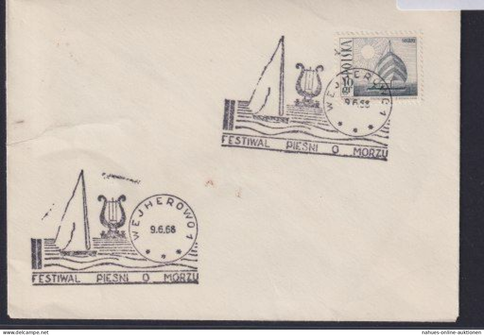 Polen Brief Sonderstempel Musik Und Meer Schiffahrt Segelschiff 9.6.1968 - Cartas & Documentos