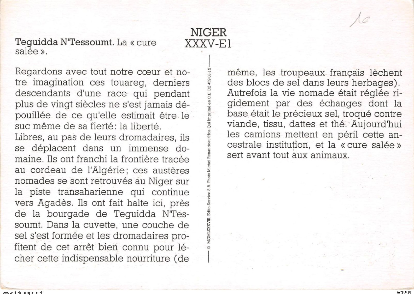 Niger Pteguidda N Tessoumt La Cure Salee 2(scan Recto Verso)NONO0008 - Niger