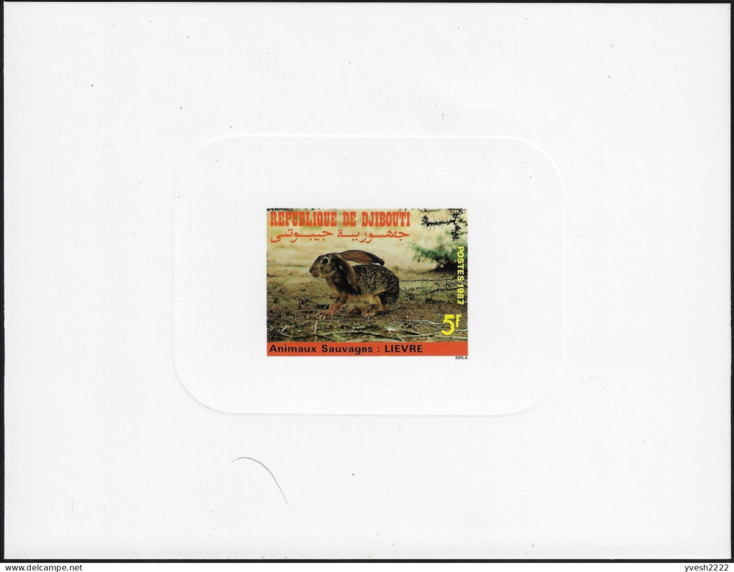 Djibouti 1987 Y&T 633 Sur Feuillet De Luxe. Animaux Sauvages, Lièvre - Rabbits