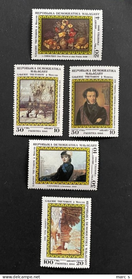 MADAGASCAR 1986 - NEUF**/MNH - Série Complète Mi 1020 / 1024 - YT 771 / 775 - PAINTERS PEINTRES RUSSES - Madagascar (1960-...)