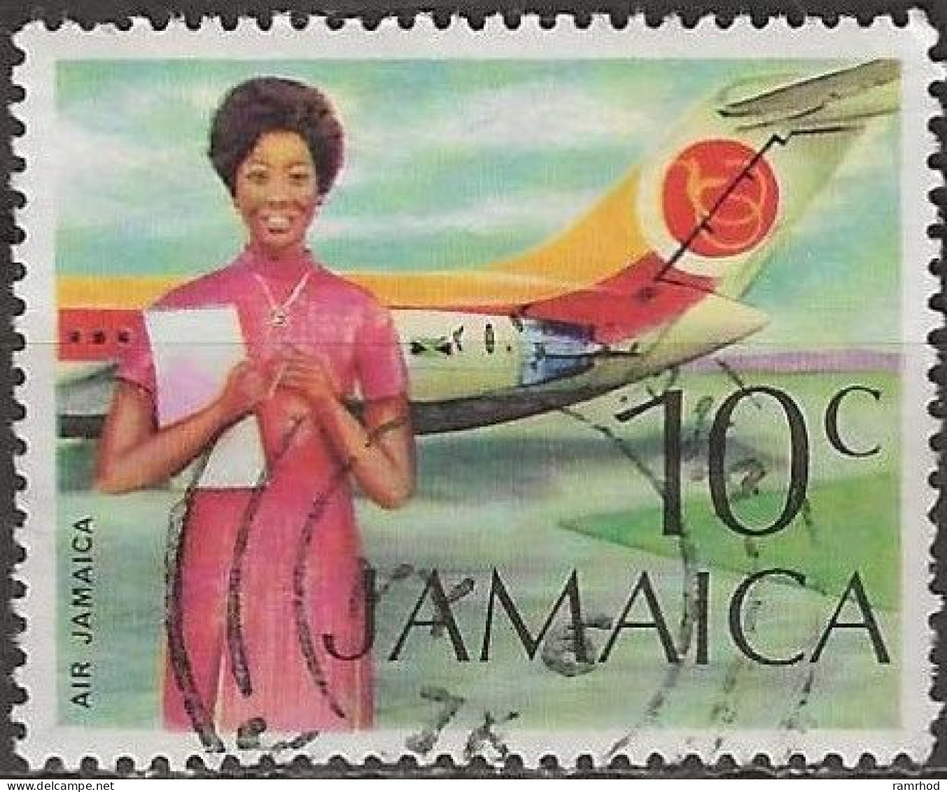 JAMAICA 1972 Air Jamaica Hostess And Vickers VC10 - 10c Multicoloured FU - Jamaica (1962-...)