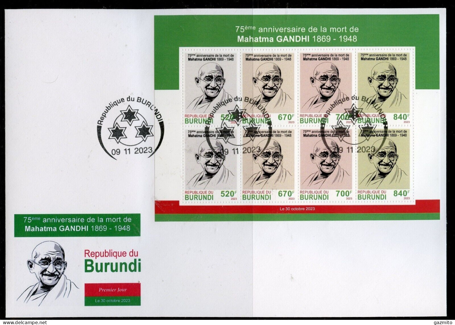 Burundi 2023, Gandhi, Sheetlet In FDC - FDC