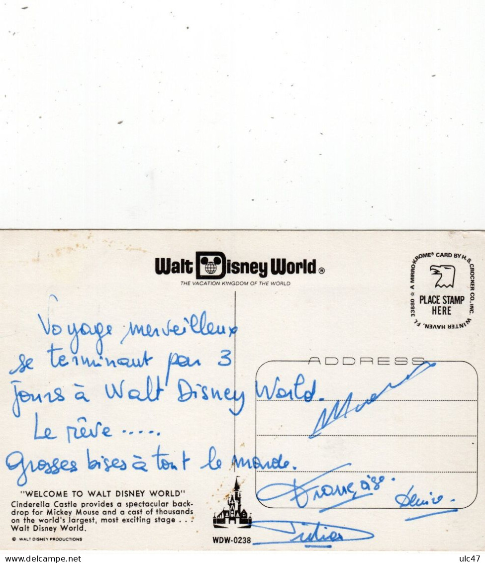 - "WELCOME TO WALT DISNEY WORLD" - Cinderella Castle - Scan Verso - - Disneyworld