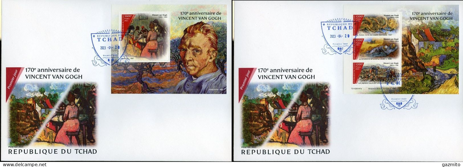 Tchad 2023, Art, Van Gogh, 3val In BF +BF In 2FDC - Moderne