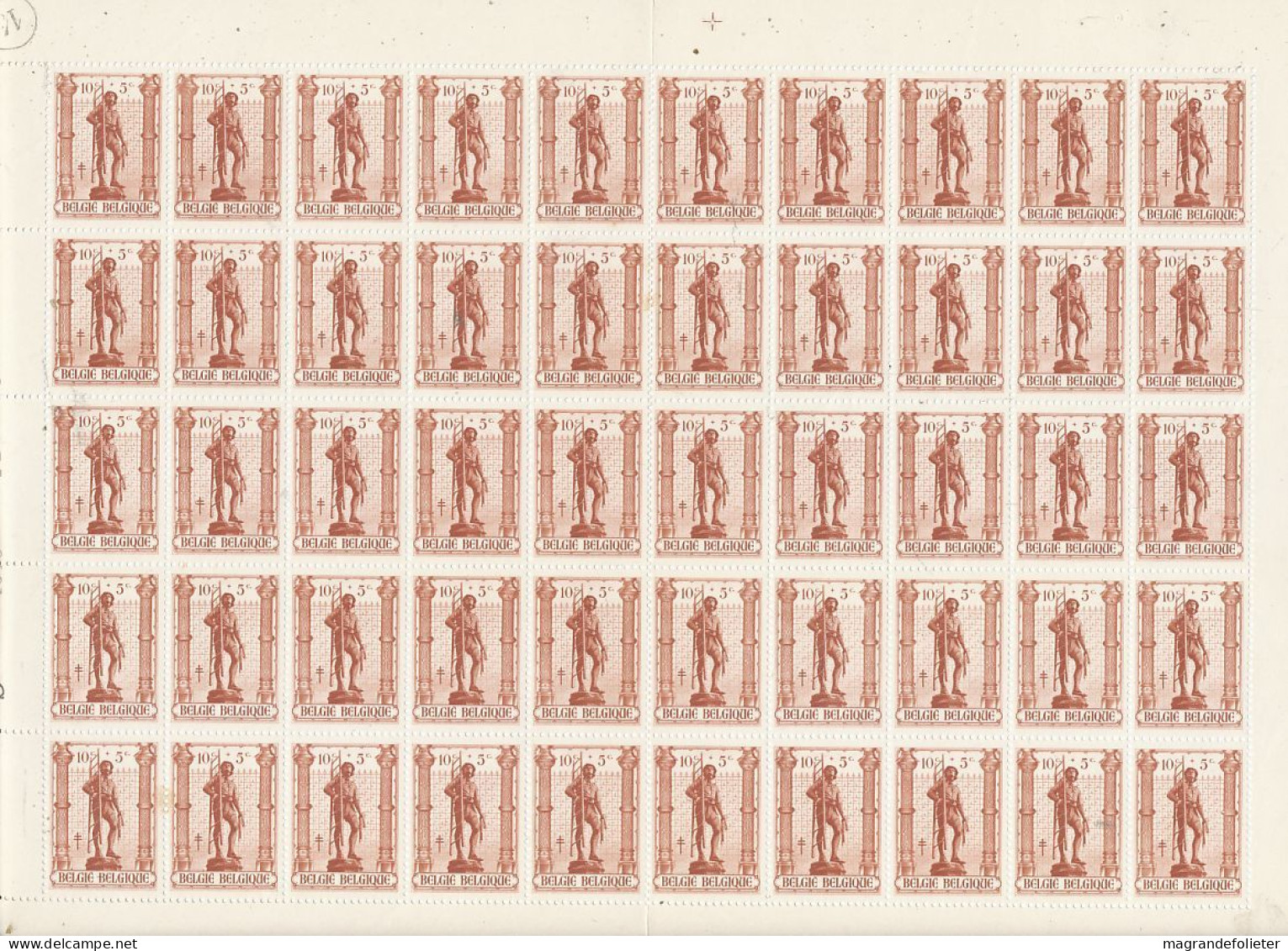 TIMBRE STAMP ZEGEL BELGIQUE  EXEPTIONNELLE 8 PLANCHES DE 50 X LA SERIE 615-622 TBE AVEC GOMME  XX - ...-1930