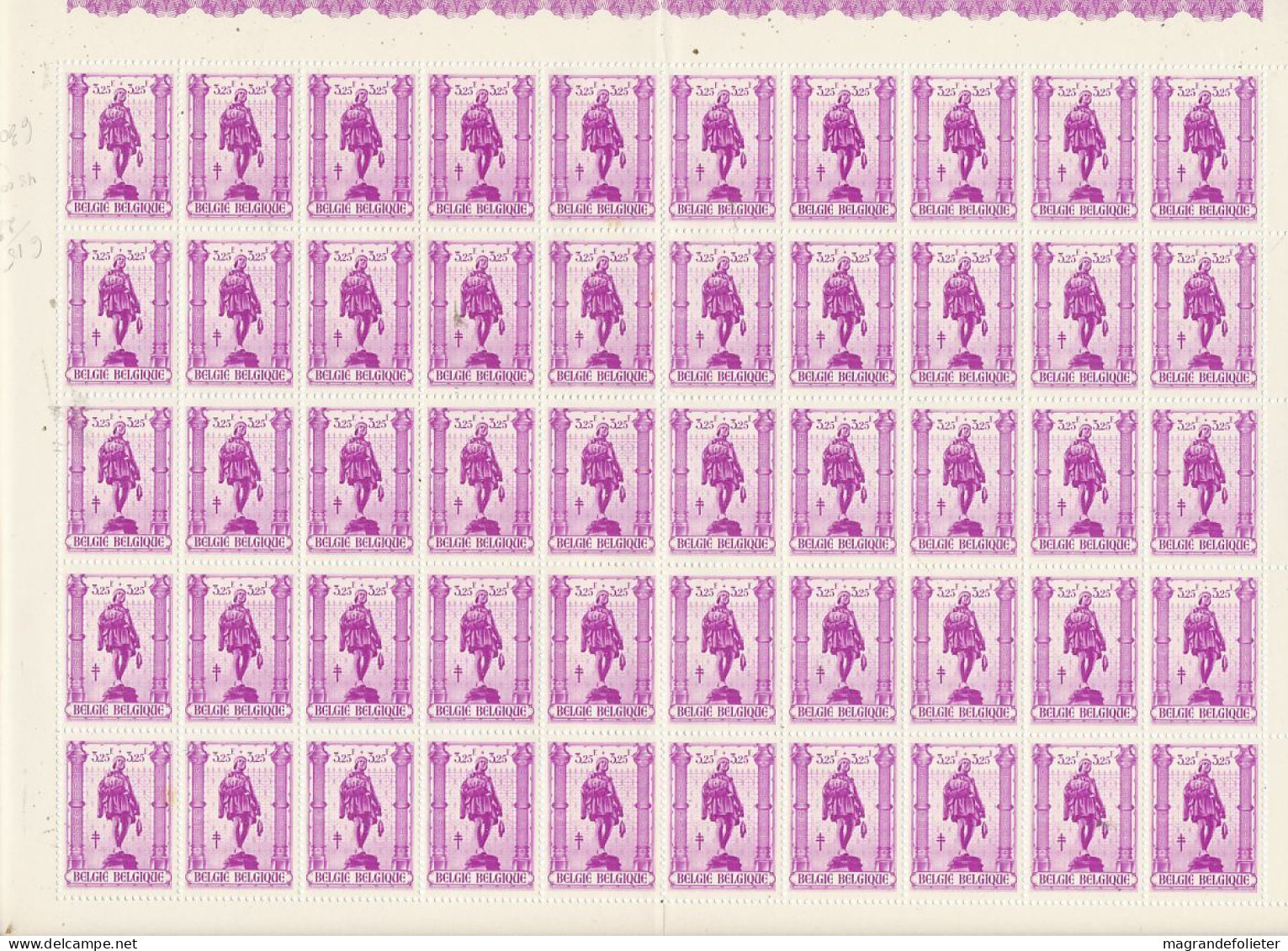 TIMBRE STAMP ZEGEL BELGIQUE  EXEPTIONNELLE 8 PLANCHES DE 50 X LA SERIE 615-622 TBE AVEC GOMME  XX