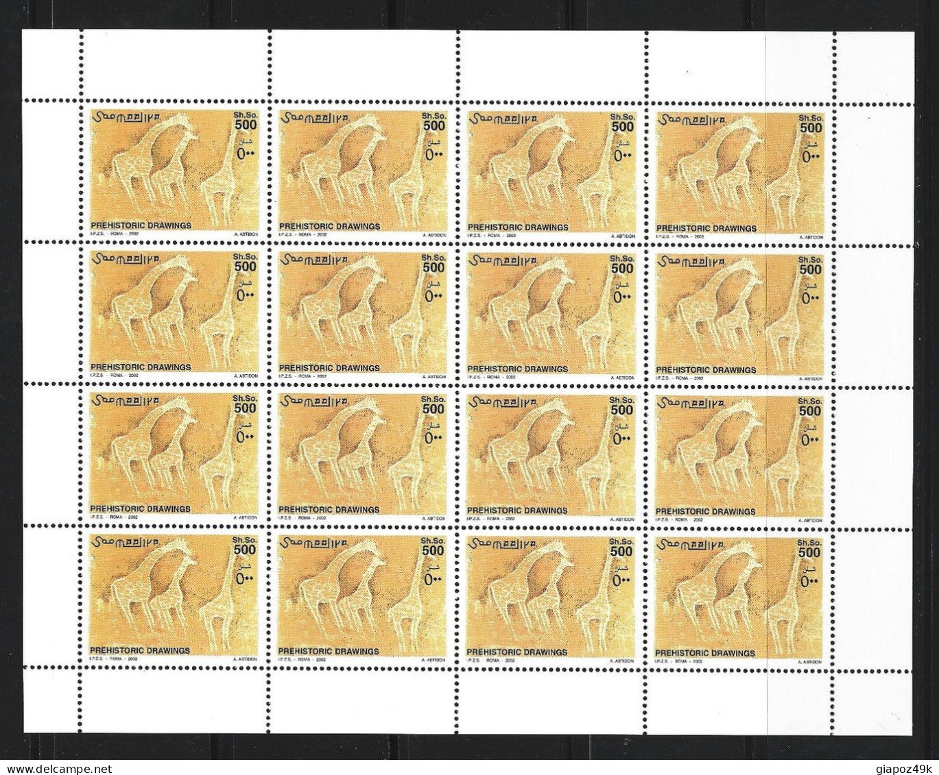 ● SOMALIA 2002 ֍ PITTURE PREISTORICHE ֍ N. 844 / 846 ** ● 3 Fogli Di 16 Esemplari ● Cat. 160 € ● Lotto XX ● - Somalie (1960-...)