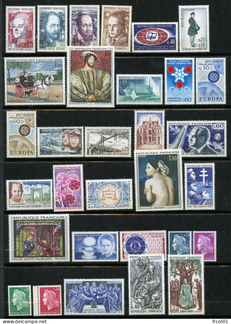 France, Yvert Année Complète 1967**, Luxe, 1511/1541, 33 Timbres , MNH - 1960-1969