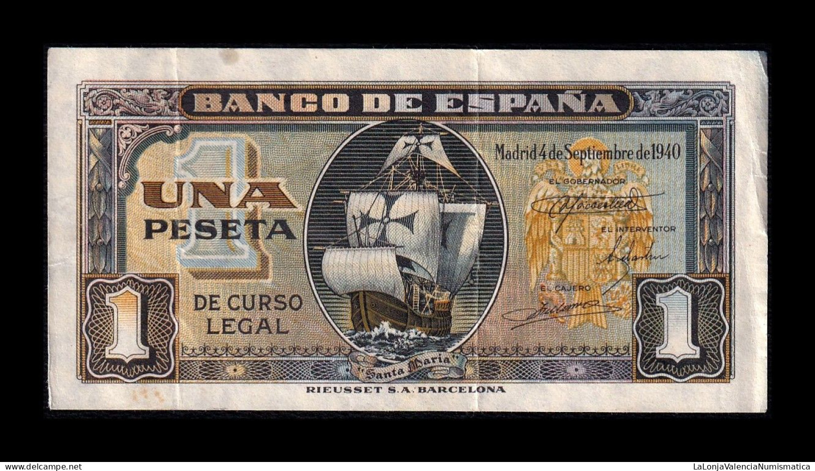 España Spain 1 Peseta Carabela 1940 Pick 122 Sin Serie Mbc/Ebc Vf/Xf - 1-2 Peseten