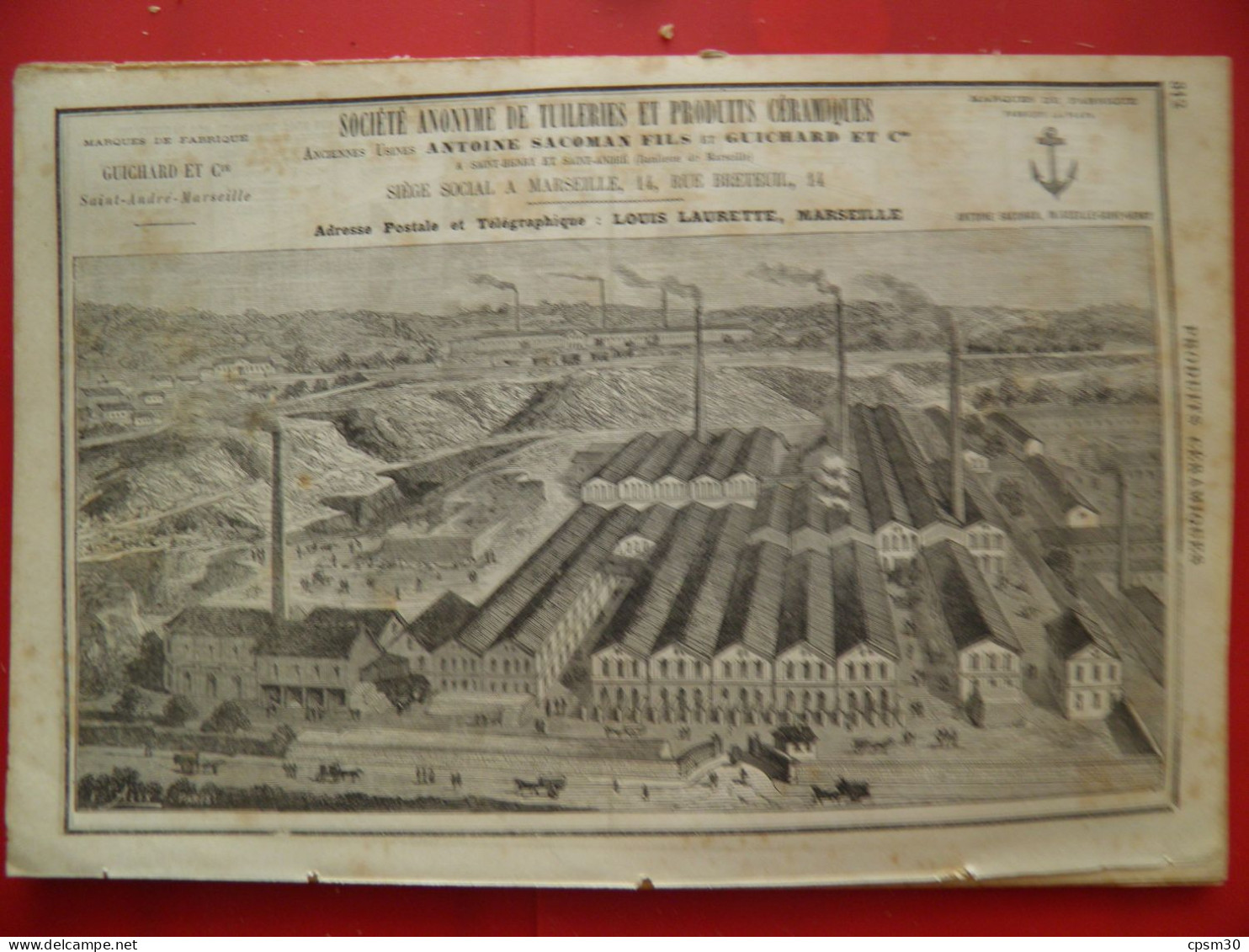 PUB 1884 - Tuiles Briques Pierre Sacoman St Henri 13 Marseille, Antoine Sacoman & Guichard St Henri St André 13 Marseill - Publicités