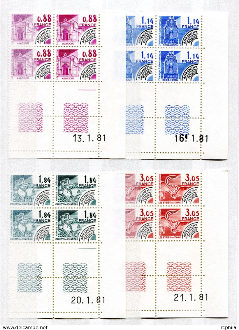 RC 27179 FRANCE COTE 18,50€ PRÉO N° 170 / 173 SÉRIE MONUMENTS BLOC DE 4 COINS DATÉS NEUF ** MNH TB - Prematasellados