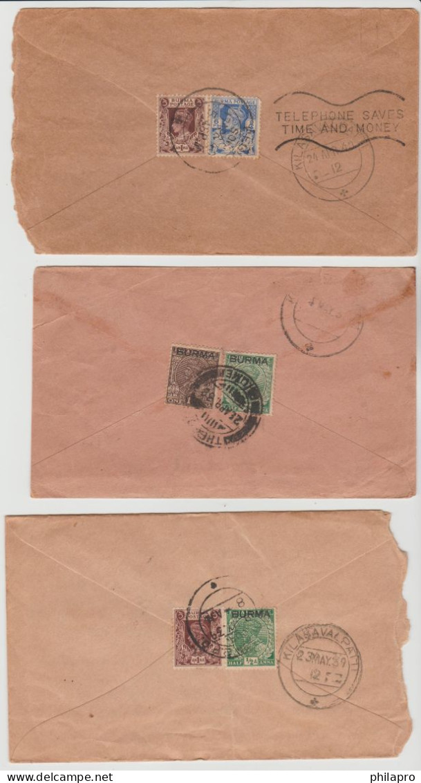 MYANMAR  BIRMANIE BURMA  Lot  3 Cover  1939/1940 To INDIA   Réf  S°132 - Myanmar (Burma 1948-...)