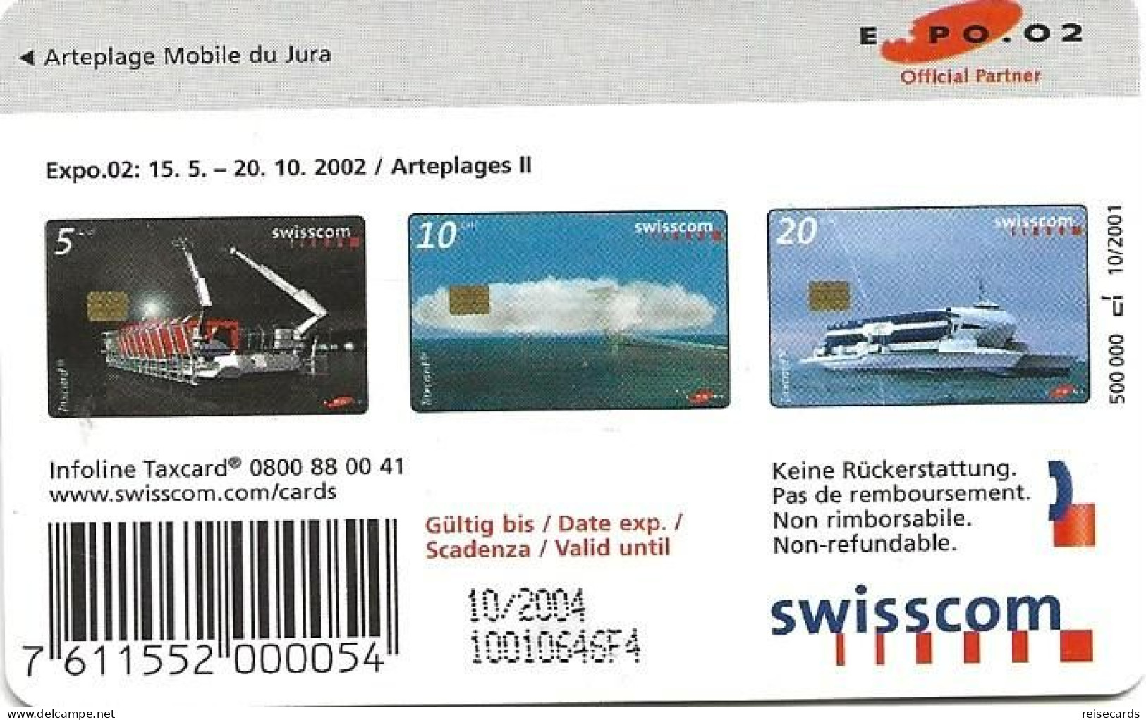 Switzerland: Swisscom CP109 Expo 2002, Arteplage Mobile Du Jura. S1. Grosse Serien Nummer - Schweiz