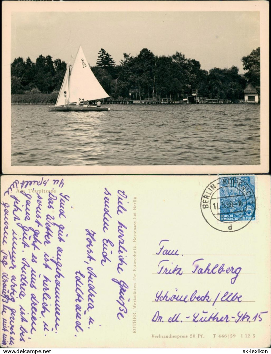 Ansichtskarte Teupitz Teupitzsee Segelboot Segler DDR See Ansicht 1959 - Teupitz