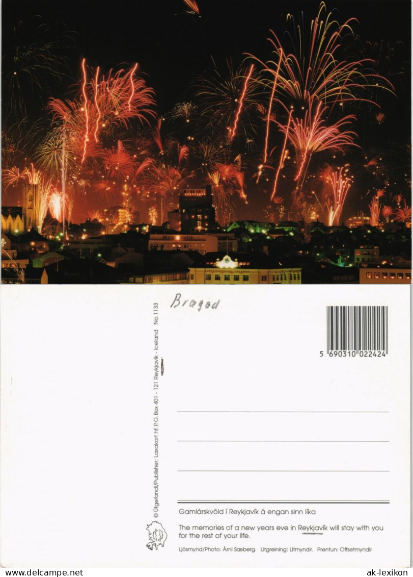 Reykjavík Panorama-Ansicht Mit Feuerwerk Fire-Works Iceland 2000 - Islande