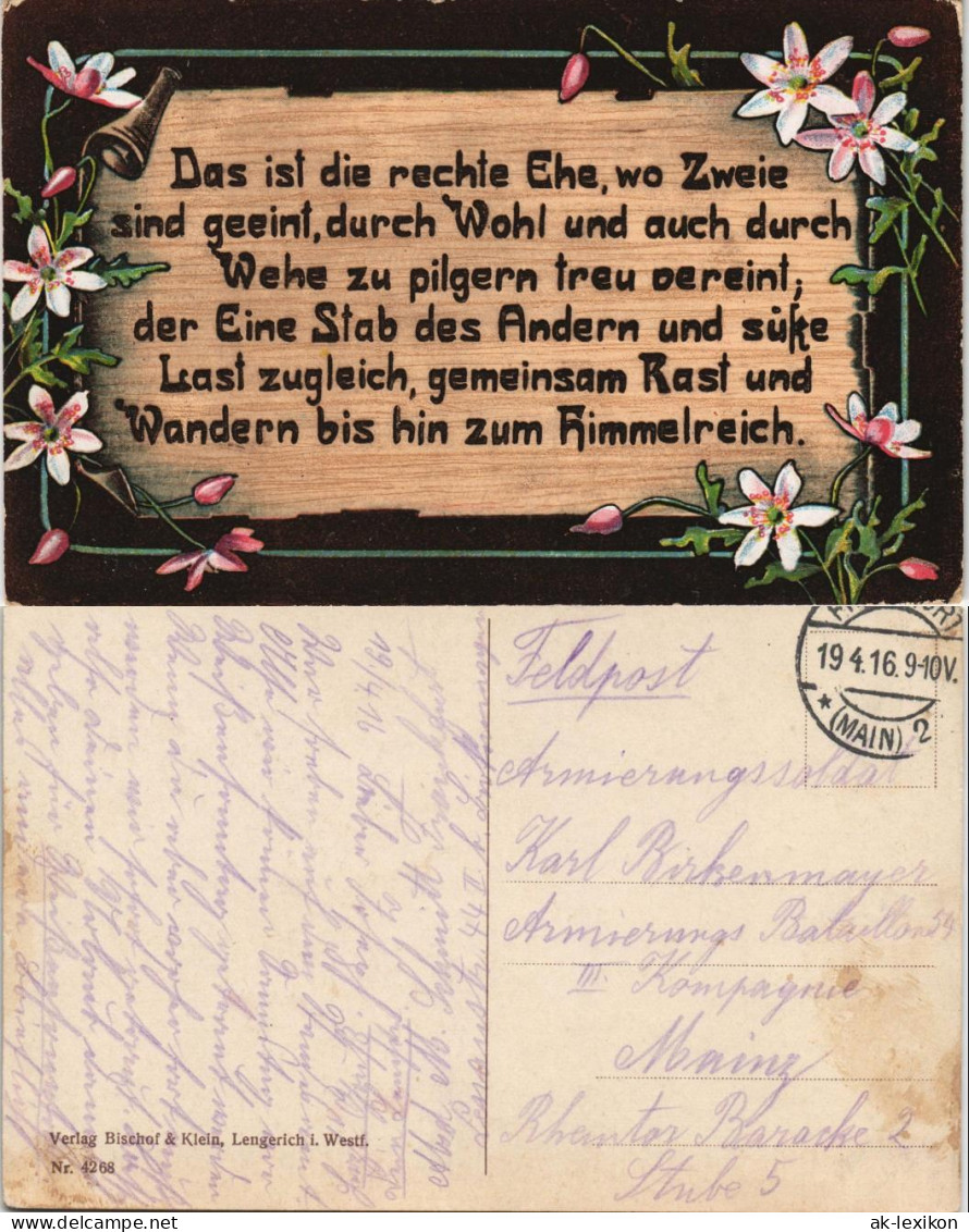 Ansichtskarte  Spruchkarten/Gedichte: Das Ist Die Rechte Ehe, Wo Zweie 1916 - Philosophie & Pensées
