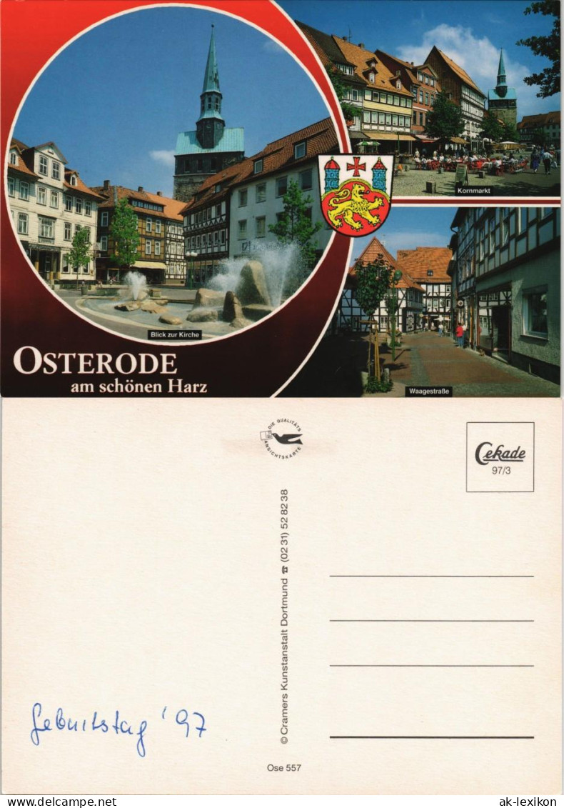 Osterode (Harz) Mehrbildkarte Mit Kirche, Kornmarkt Und Waagestraße 1997 - Osterode