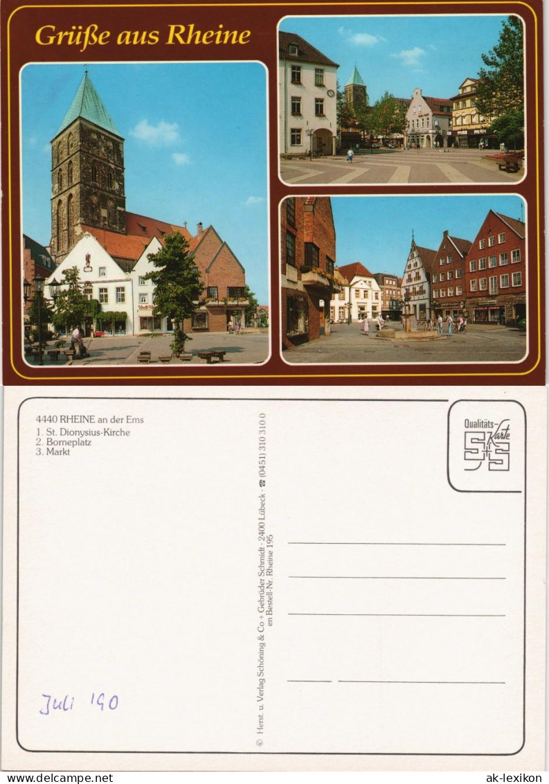 Ansichtskarte Rheine 1. St. Dionysius-Kirche 2. Borneplatz 3. Markt 1993 - Rheine