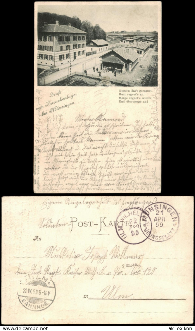 Ansichtskarte Münsingen (Württemberg) Barackenlager 1899  Gel. Feldpost-Stempel - Münsingen