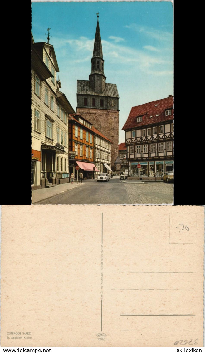 Osterode (Harz) Aegidien-Kirche, Strasse Mit Mercedes Auto, Geschäft Hotel 1965 - Osterode