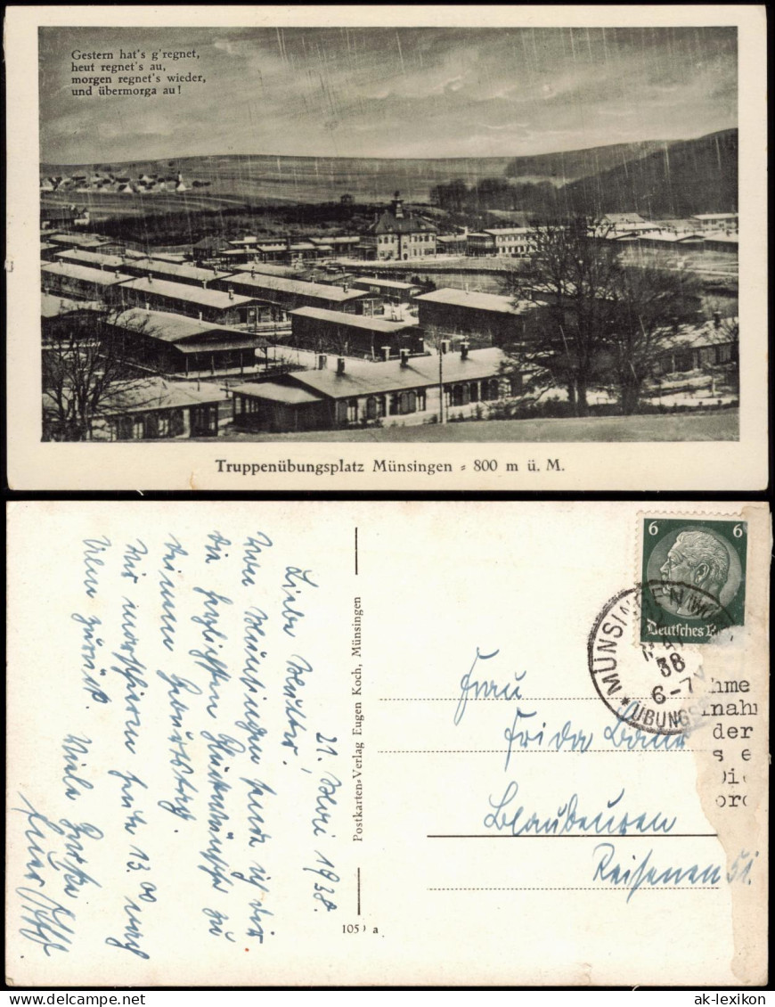 Ansichtskarte Münsingen (Württemberg) Truppenübungsplatz - Regenkarte 1938 - Muensingen
