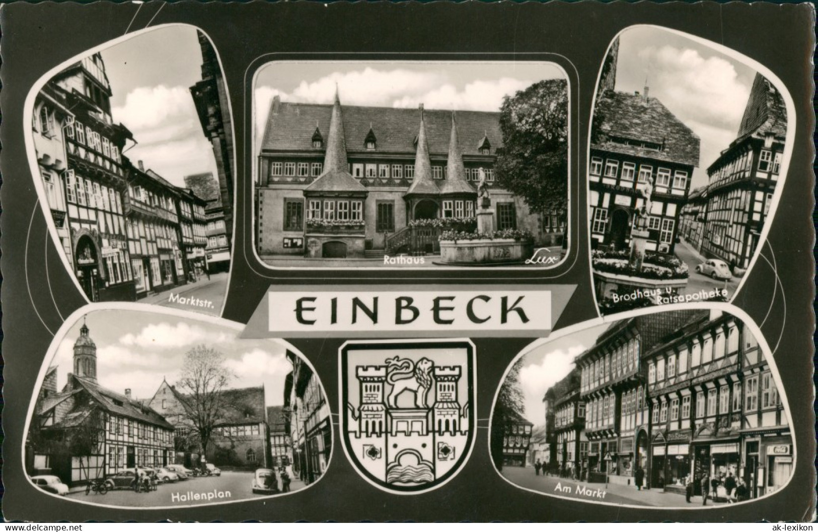 Einbeck 5 Foto-Ansichten & Wappen, Ua. Hallenplan, Markt, Rathaus Uvm. 1955 - Einbeck