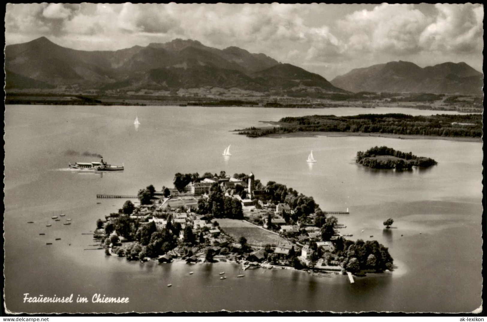 Chiemsee Fraueninsel Chiemsee Vom Flieger Aus, Luftaufnahme 1960 - Chiemgauer Alpen