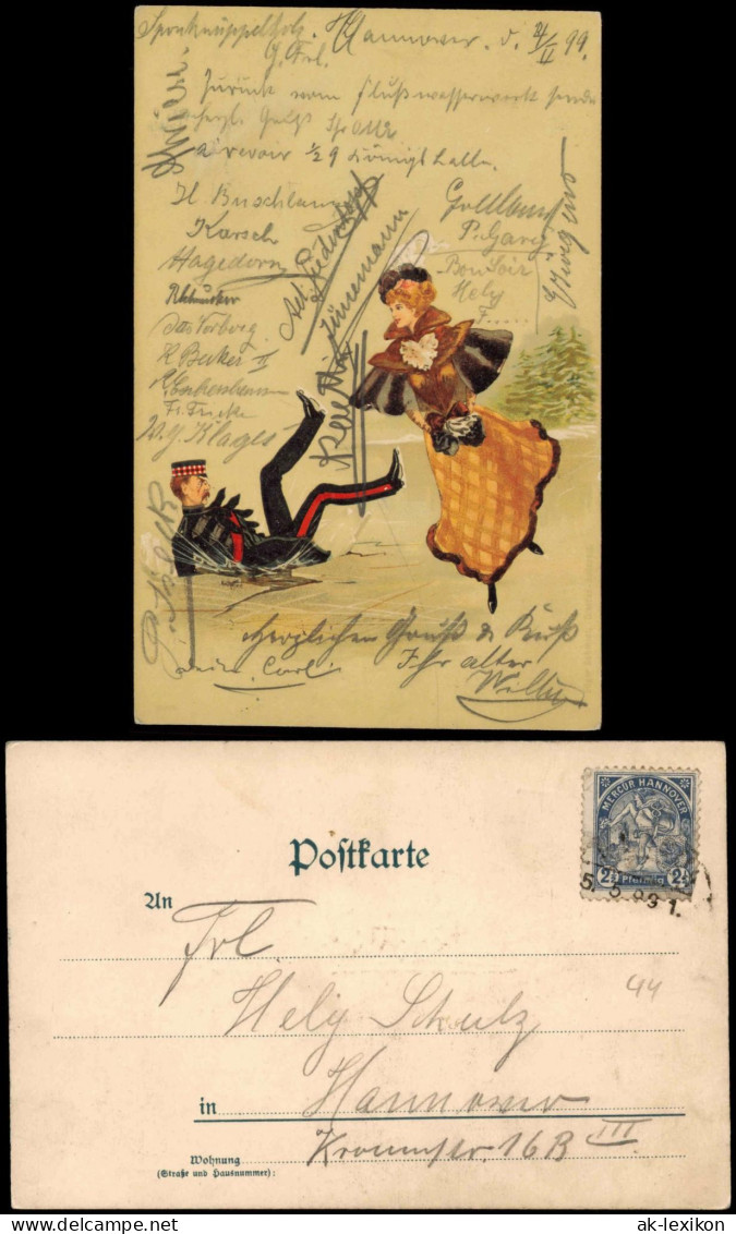 Künstlerkarte A  Soldat Frau 1899  Gel. Briefmarke Privatpost Mercur Hannover - Before 1900