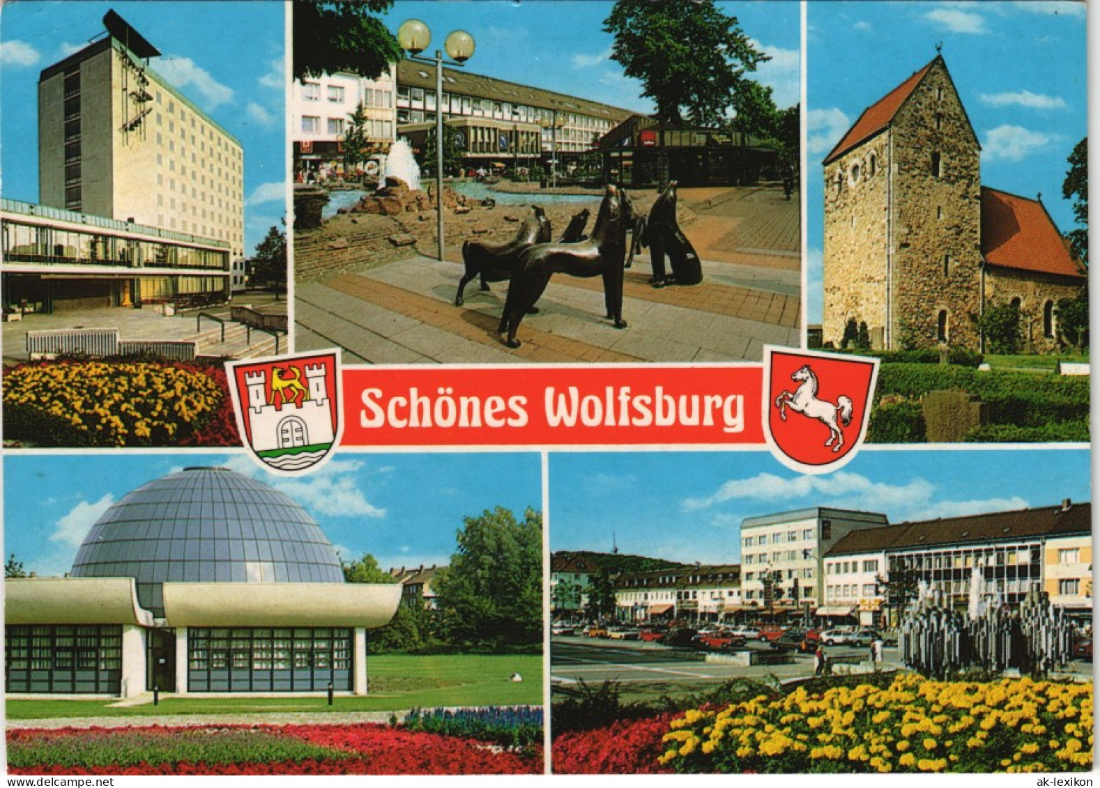 Ansichtskarte Wolfsburg Hochhaus, Skulpur, Planetarium 1988 - Wolfsburg