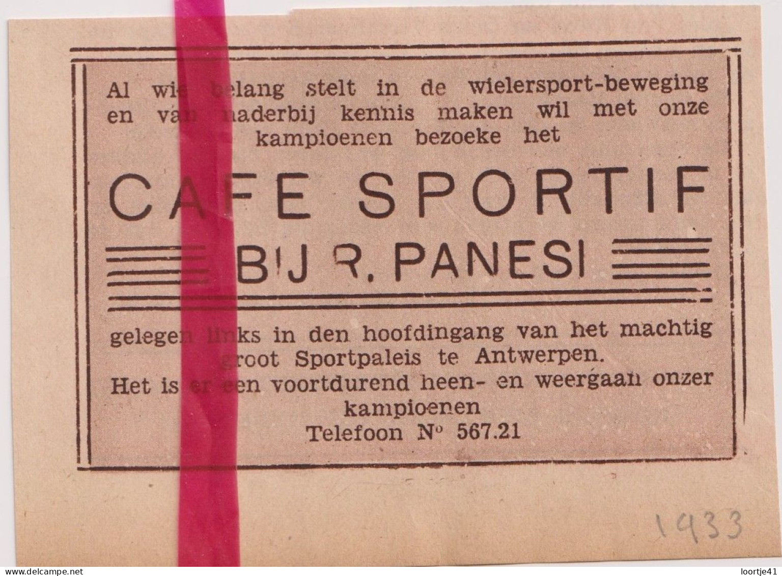 Pub Reclame Café Sportif Bij Panesi , Antwerpen - Orig. Knipsel Coupure Tijdschrift Magazine - 1933 - Publicités