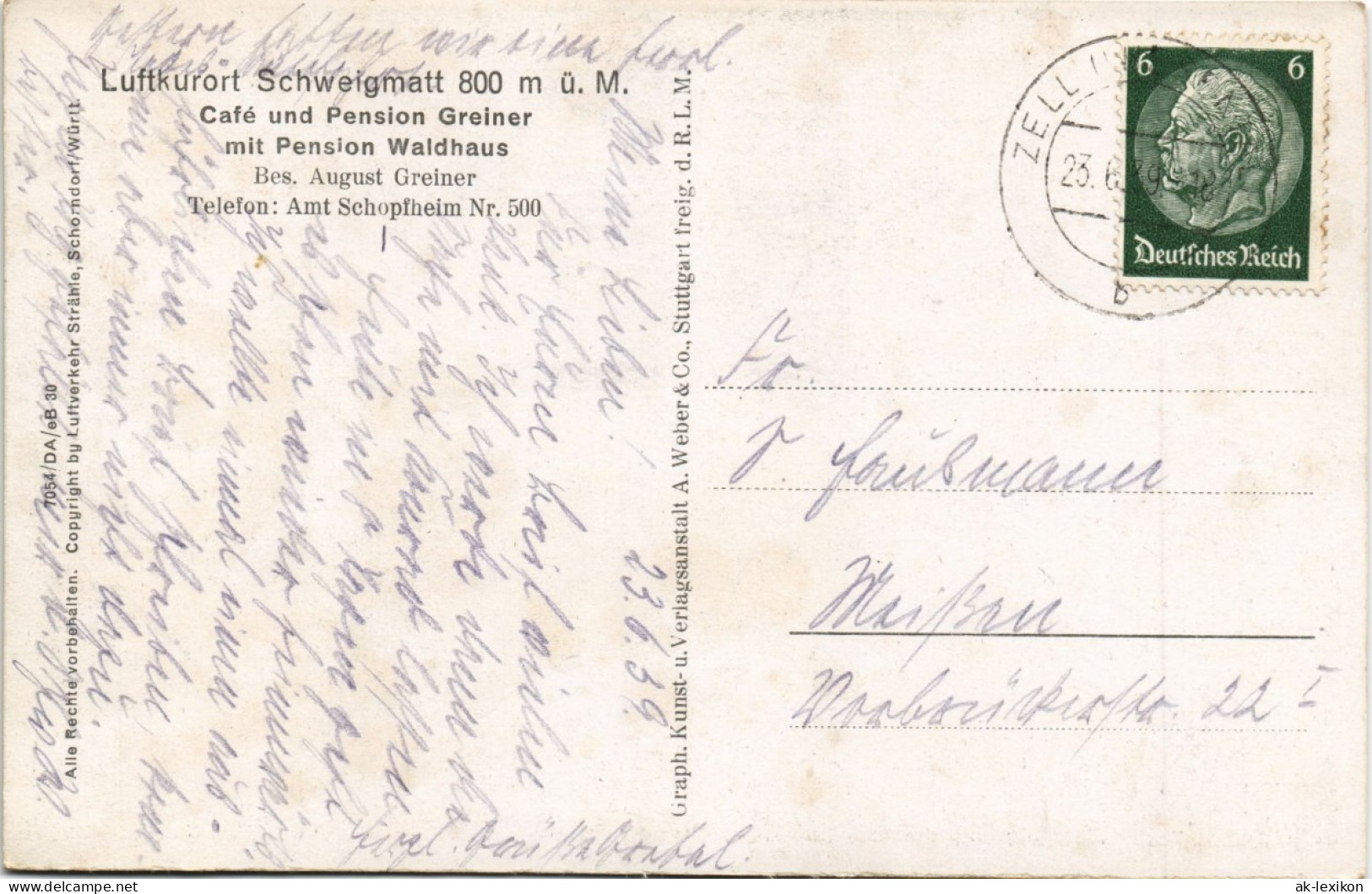 Ansichtskarte Raitbach-Schopfheim Luftbild Schweigmatt 1939 - Schopfheim