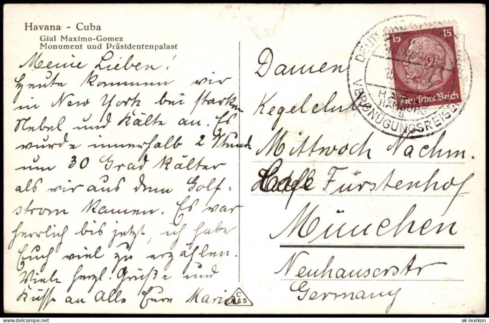 Postcard Havanna La Habana Stadt 1938  Schiffspoststempel - Vergnügungsreise - Kuba