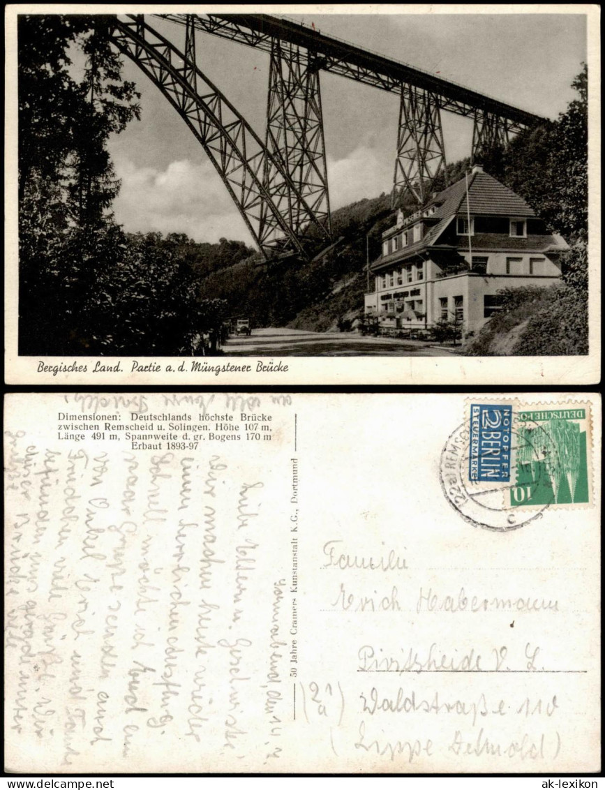 Ansichtskarte Remscheid Müngstener Brücke - Restaurant 1958 - Remscheid