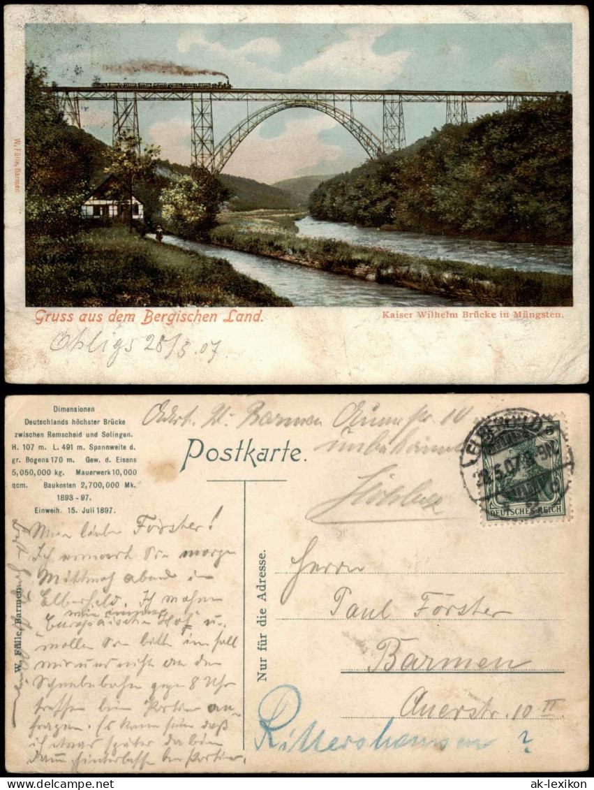 Ansichtskarte Remscheid Einweihung Mügnstener Brücke Dampflock 1907 - Remscheid