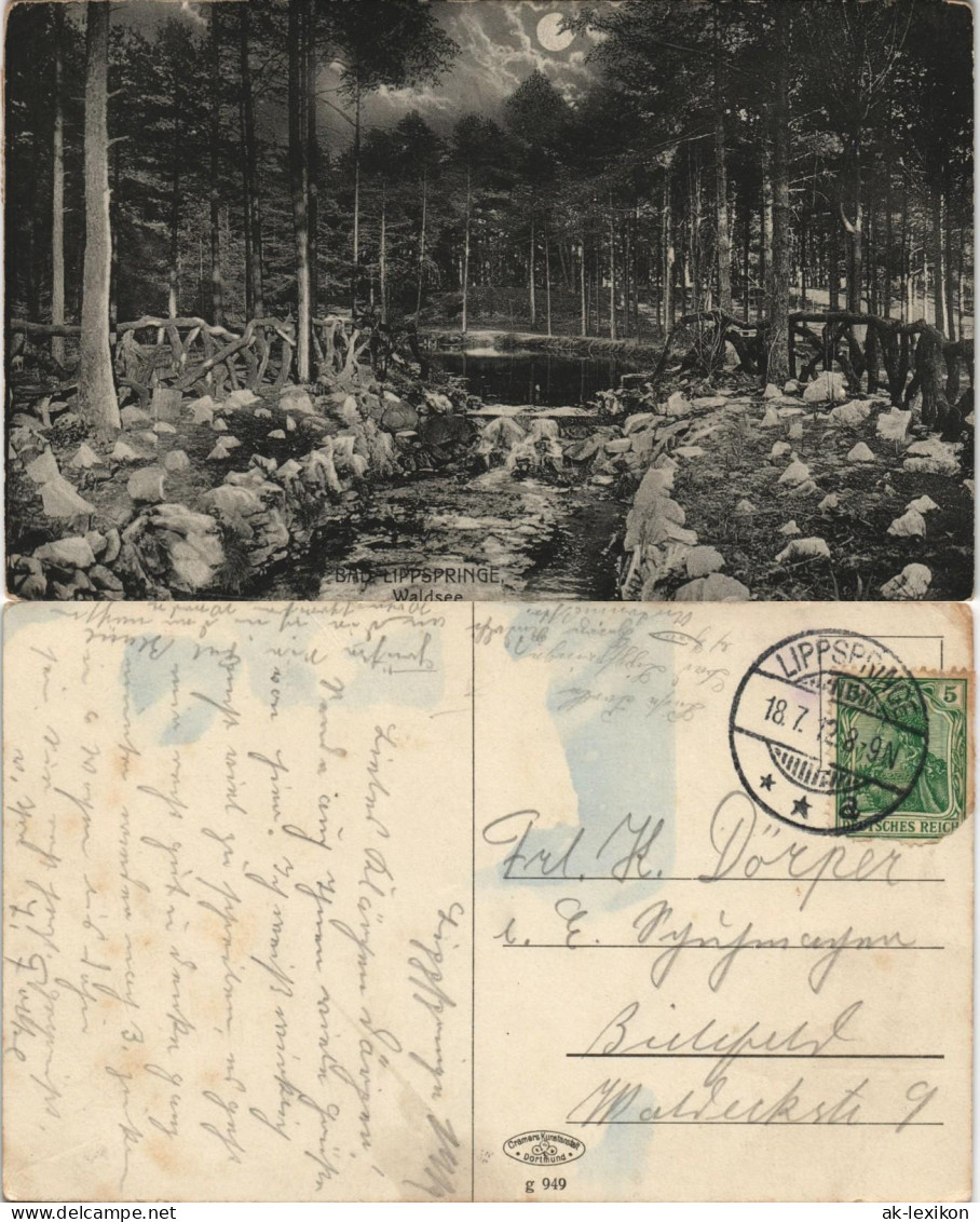 Ansichtskarte Bad Lippspringe Waldsee Bei Mondschein 1912 - Bad Lippspringe