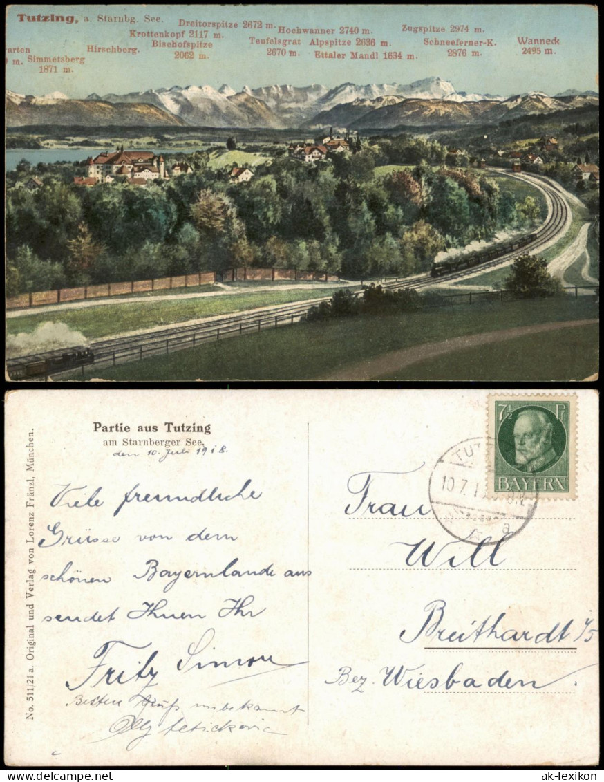 Ansichtskarte Tutzing Stadtpartie - Dampflokomotive 1913 - Tutzing