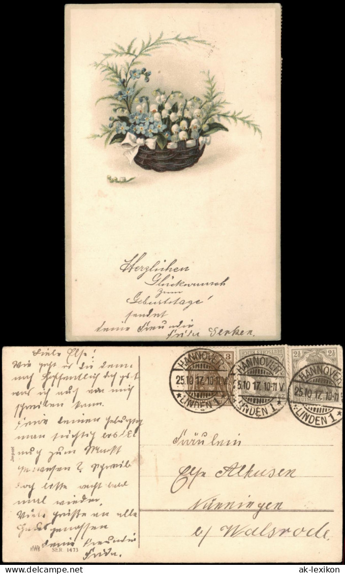 Künstlerkarte Blumenbouquet Märzenbecher 197  Gel. Stempel Hannover Linden - Ante 1900