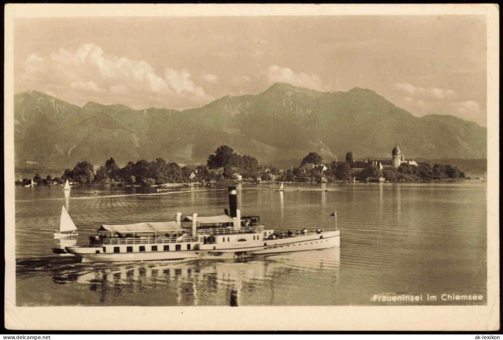 Ansichtskarte Chiemsee Fraueninsel - Chiemsee, Dampfer 1953 - Chiemgauer Alpen