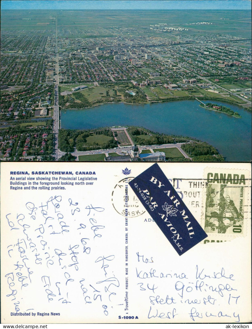 Postcard Regina (Saskatchewan) Luftbil Areal View 1968  Gel. Air Mail - Altri & Non Classificati