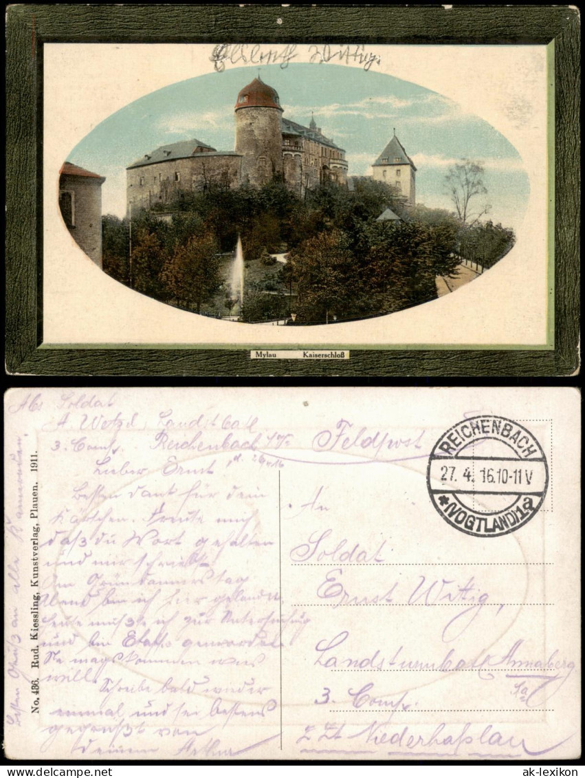 Mylau-Reichenbach (Vogtland) Burg Mylau 1916 Passepartout  Gel. Feldpoststempel - Mylau
