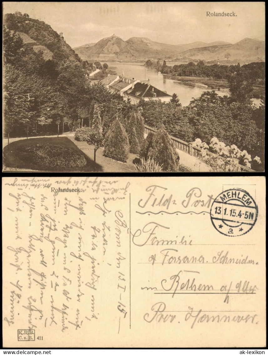 Ansichtskarte Rolandseck-Remagen Stadtblick 1915  Gel. Feldpost Mehlem - Remagen