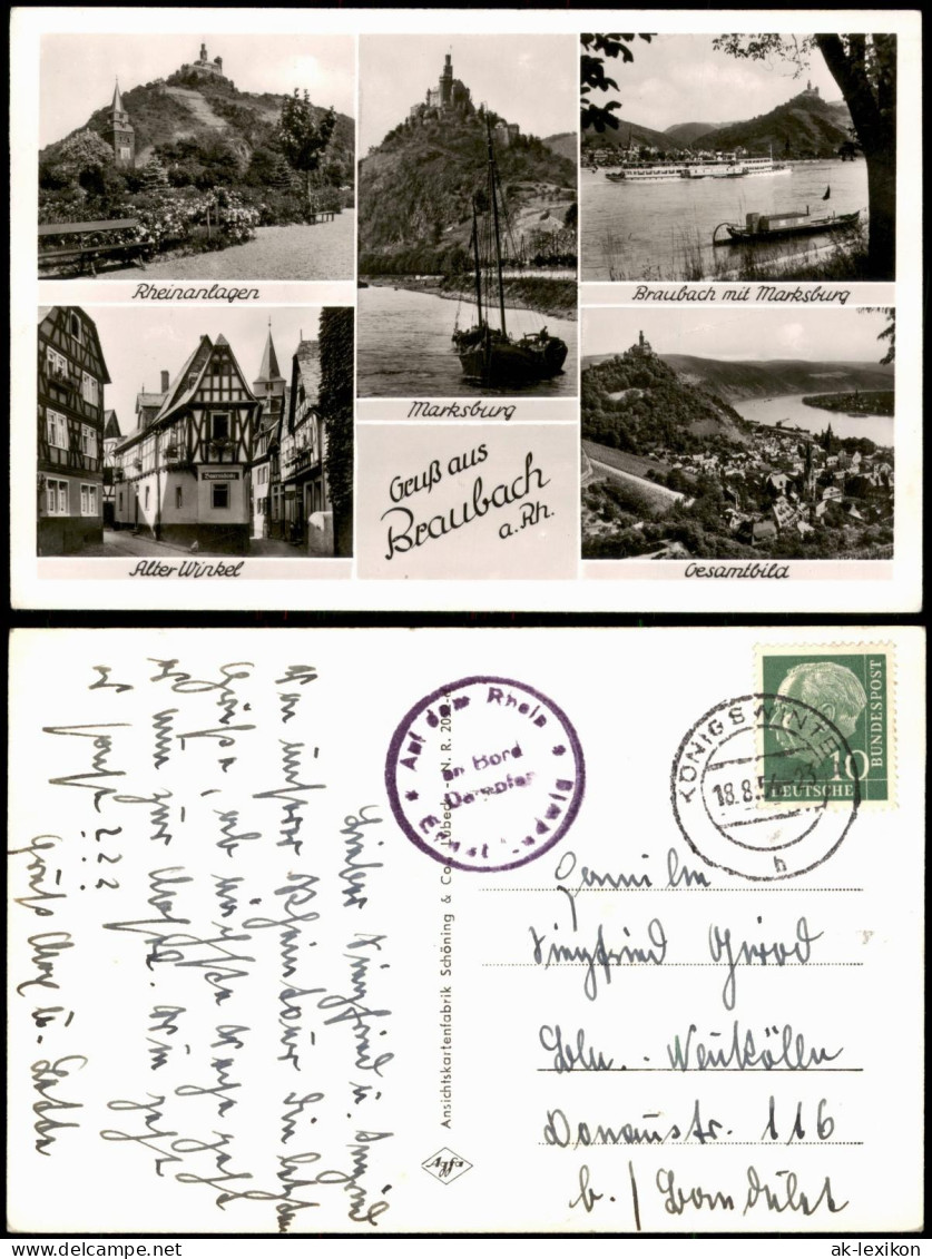 Ansichtskarte Braubach Mehrbild 1954  Gel. Schiffsbordstempel - Braubach