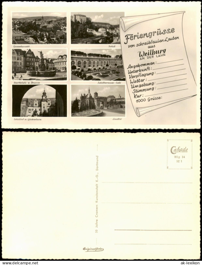 Weilburg (Lahn) Mehrbildkarte "von Schreibfaulen Leuten" Div. Ortsansichten 1952 - Weilburg